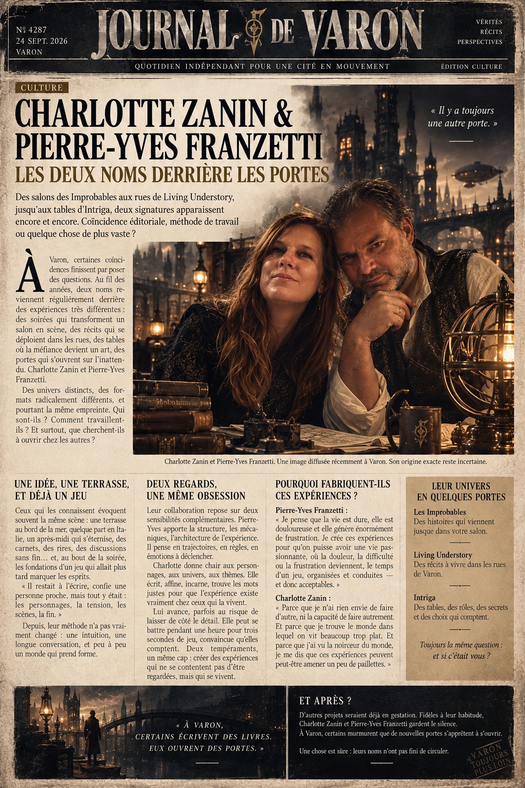 Page du Journal de Varon consacrée à Charlotte Zanin et Pierre-Yves Franzetti