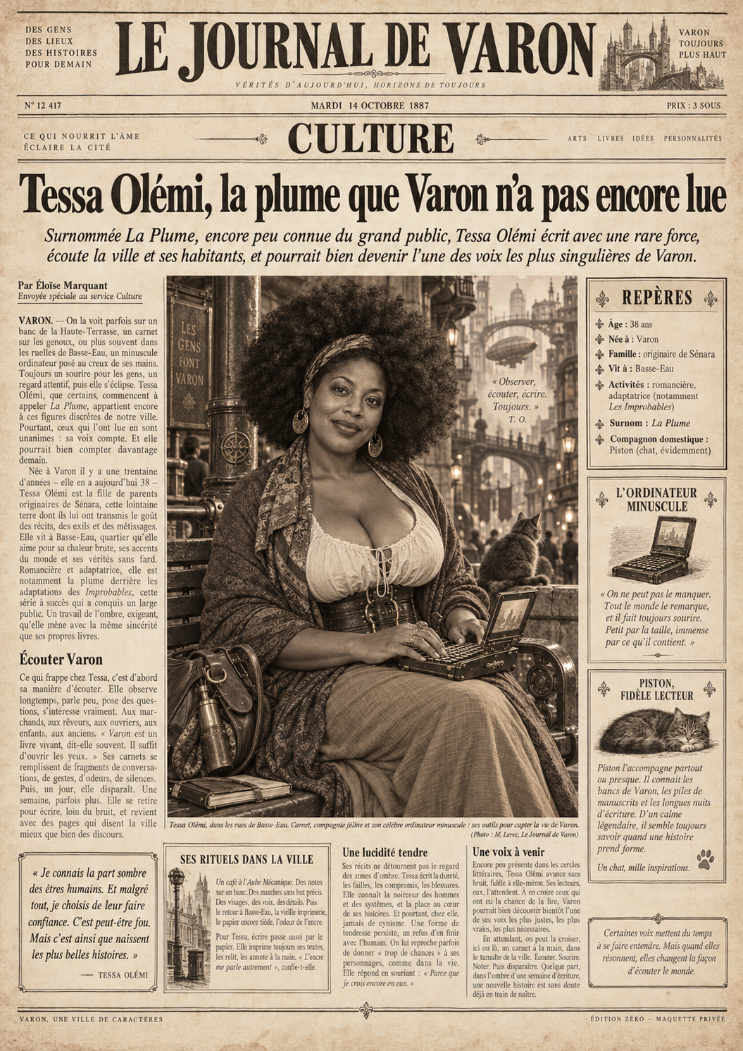 Maquette privée créée par Tessa Olémi sous l’apparence d’une page du Journal de Varon